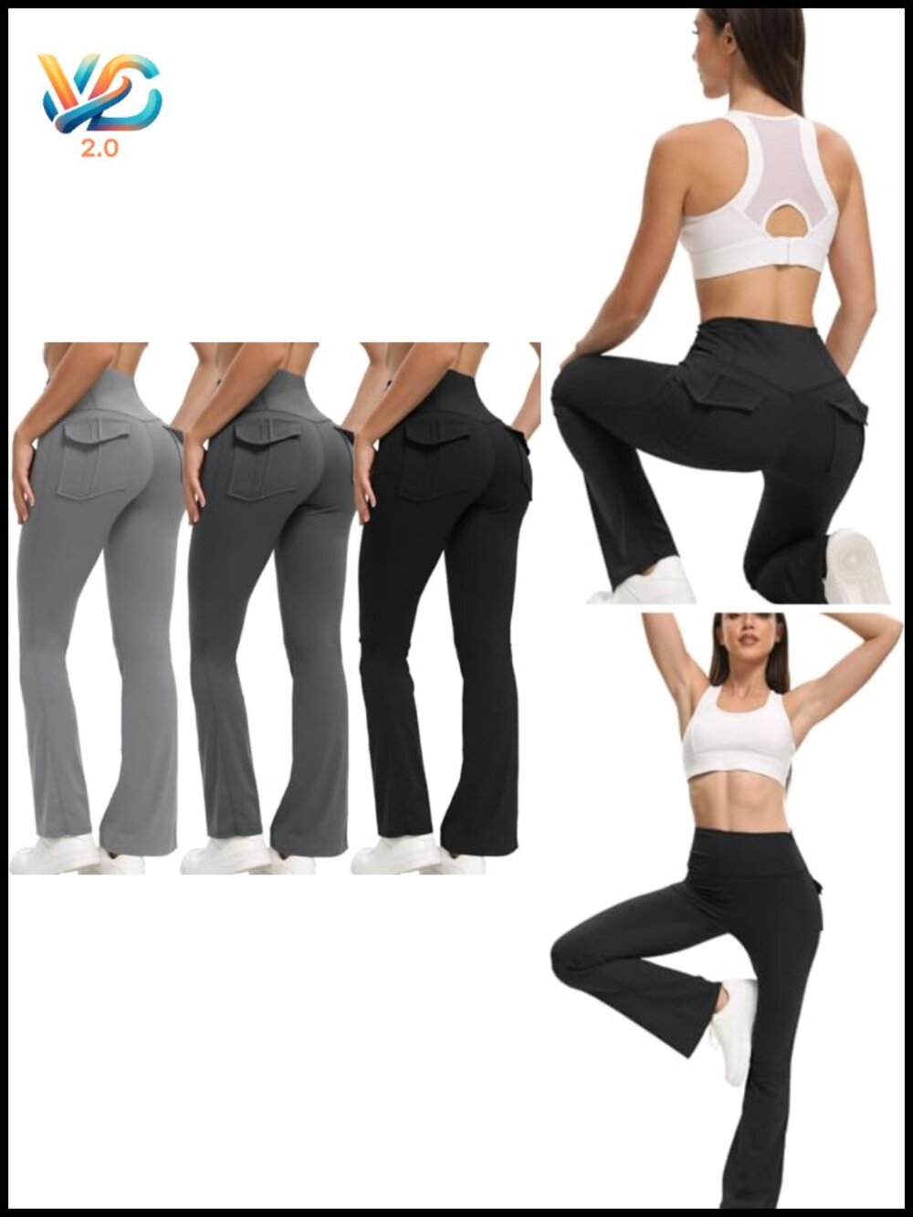 High Waisted Flare Leggings with Pockets Tummy Control Bootcut Yoga Pants